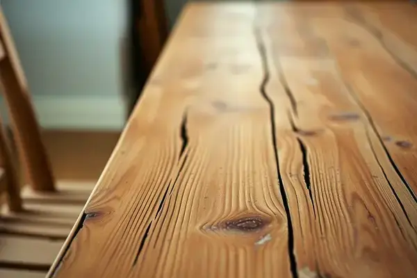 Rustic farmhouse table with weathered wood finish