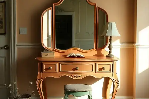 Vintage vanity table with pastel paint finish