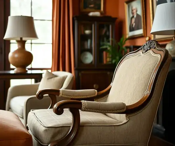 Restored vintage armchair with beautiful wood finish