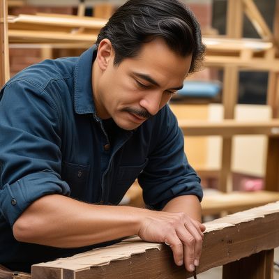 Experienced woodworker and restoration expert David Rodriguez working on furniture joint repairs