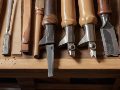 Close-up of professional woodworking tools including chisels, planes, and hand saws for furniture restoration