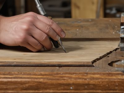 Close-up of hands working on detailed furniture restoration with specialized hand tools and precision instruments